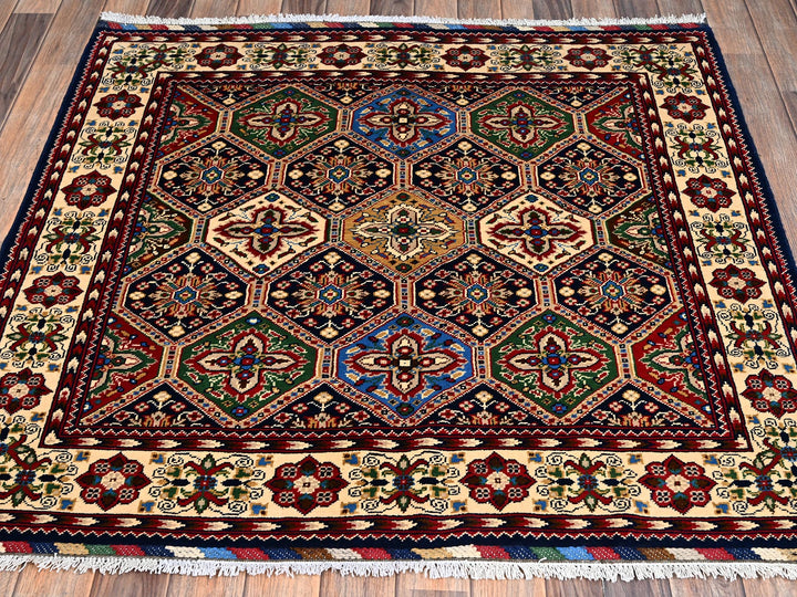 4'2" x 4'4" New Hand Knotted Multicolored Wool Square Oriental Rug - MOA1022503
