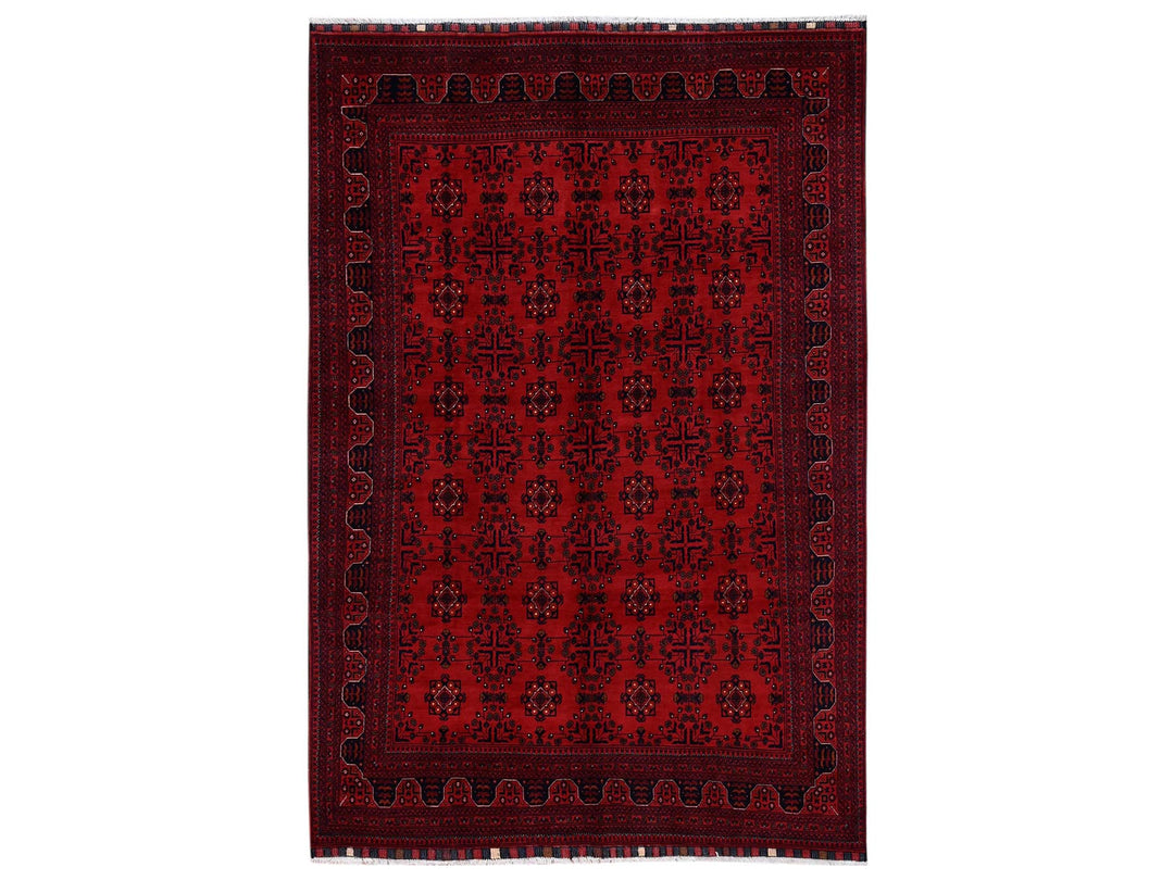 6'7" x 9'9" New Hand Knotted Red Wool Rectangle Oriental Rug - MOA1022504