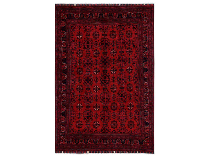 6'7" x 9'9" New Hand Knotted Red Wool Rectangle Oriental Rug - MOA1022504