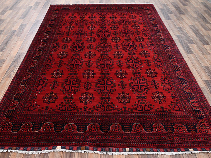 6'7" x 9'9" New Hand Knotted Red Wool Rectangle Oriental Rug - MOA1022504