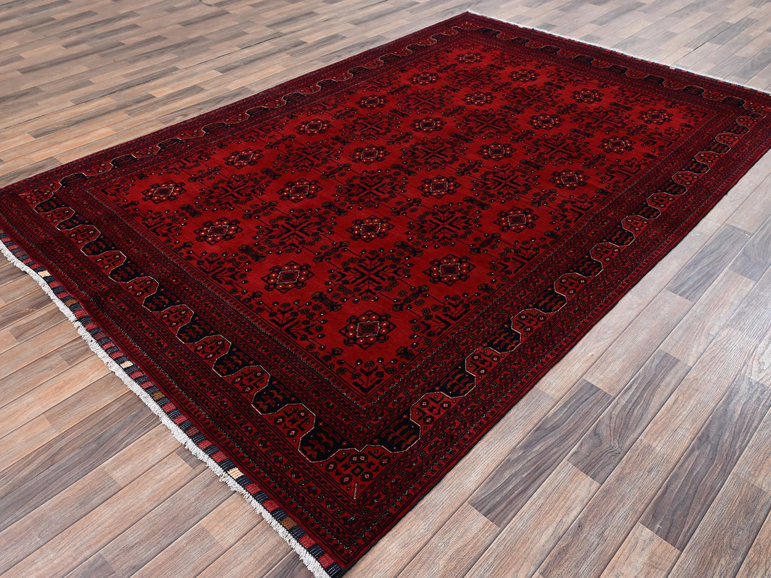 6'7" x 9'9" New Hand Knotted Red Wool Rectangle Oriental Rug - MOA1022504