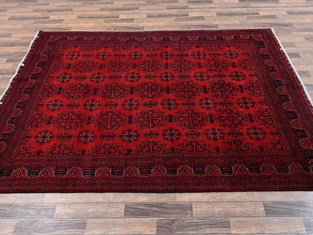 6'7" x 9'9" New Hand Knotted Red Wool Rectangle Oriental Rug - MOA1022504
