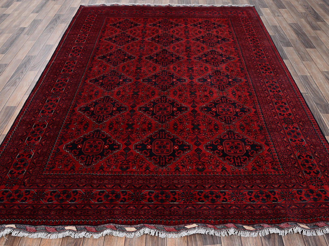 6'7" x 9'7" New Hand Knotted Red Wool Rectangle Oriental Rug - MOA1022505