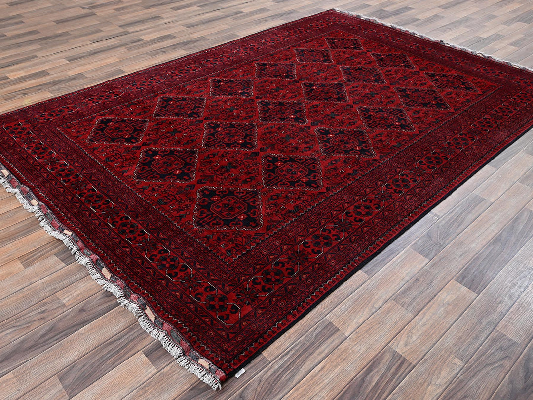 6'7" x 9'7" New Hand Knotted Red Wool Rectangle Oriental Rug - MOA1022505