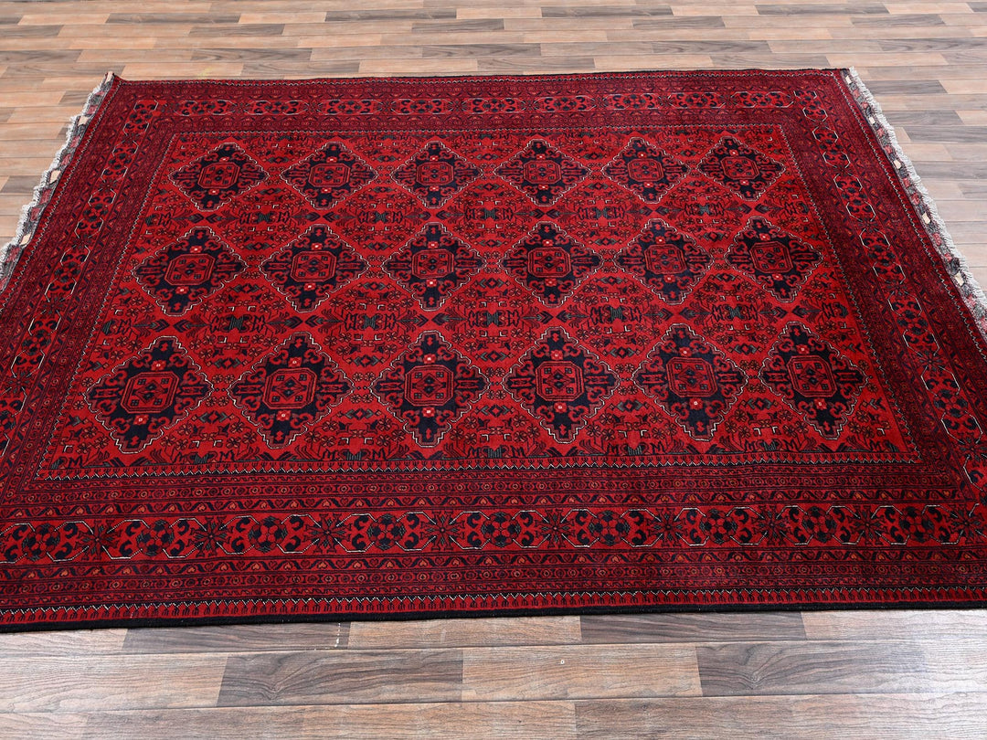 6'7" x 9'7" New Hand Knotted Red Wool Rectangle Oriental Rug - MOA1022505