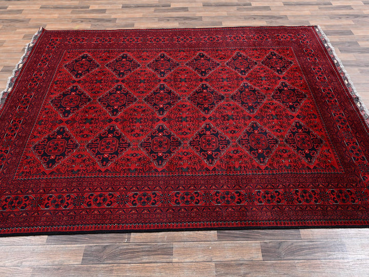 6'7" x 9'7" New Hand Knotted Red Wool Rectangle Oriental Rug - MOA1022505
