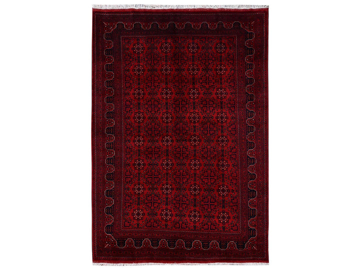 6'7" x 9'7" New Hand Knotted Red Wool Rectangle Oriental Rug - MOA1022506