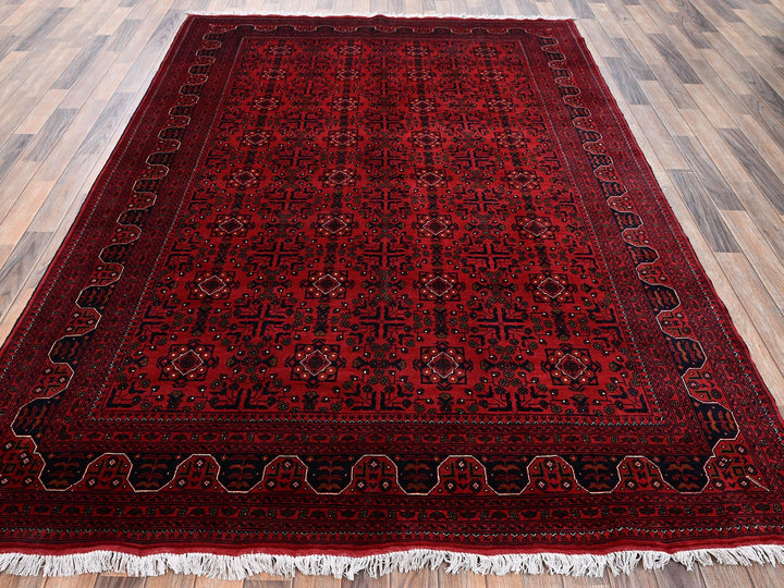 6'7" x 9'7" New Hand Knotted Red Wool Rectangle Oriental Rug - MOA1022506