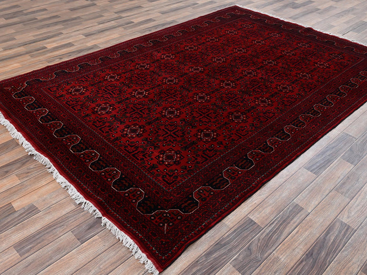 6'7" x 9'7" New Hand Knotted Red Wool Rectangle Oriental Rug - MOA1022506