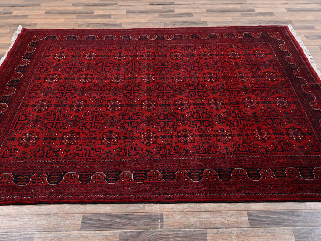 6'7" x 9'7" New Hand Knotted Red Wool Rectangle Oriental Rug - MOA1022506