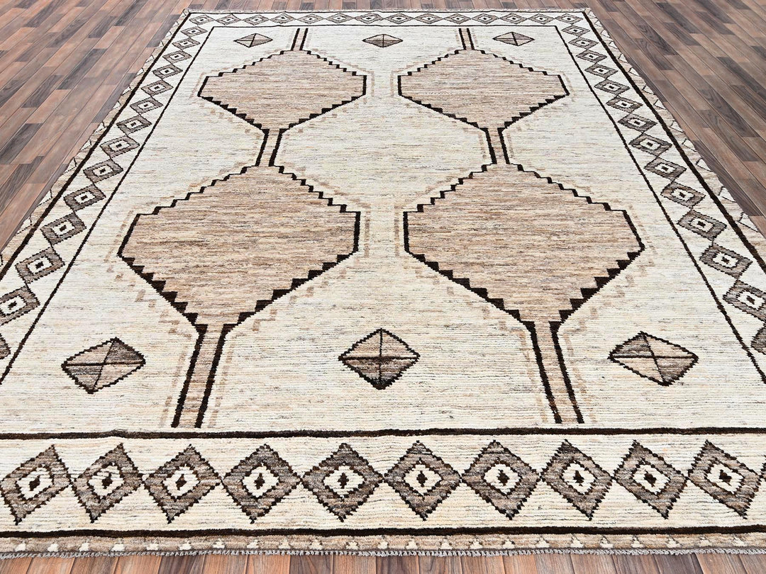 9'2" x 12'3" New Hand Knotted Ivory Wool Rectangle Oriental Rug - MOA1022508