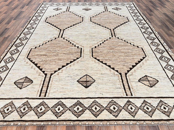 9'2" x 12'3" New Hand Knotted Ivory Wool Rectangle Oriental Rug - MOA1022508