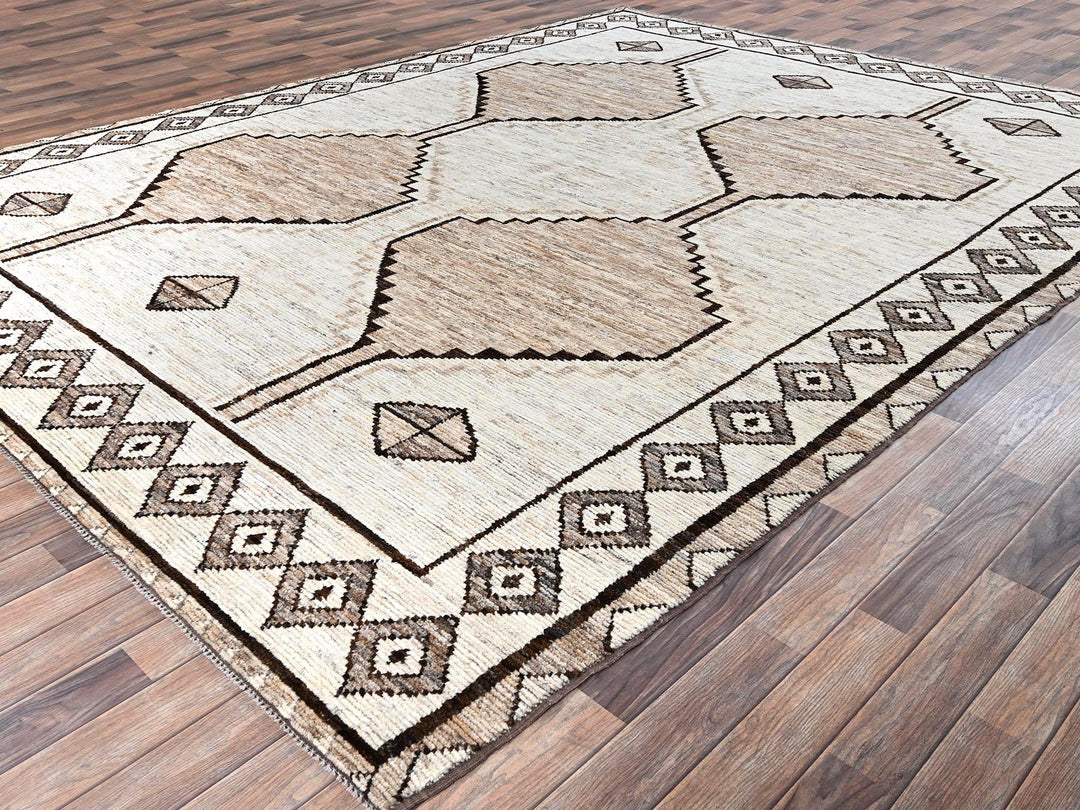 9'2" x 12'3" New Hand Knotted Ivory Wool Rectangle Oriental Rug - MOA1022508