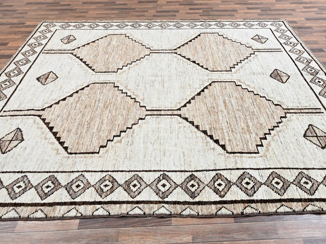 9'2" x 12'3" New Hand Knotted Ivory Wool Rectangle Oriental Rug - MOA1022508