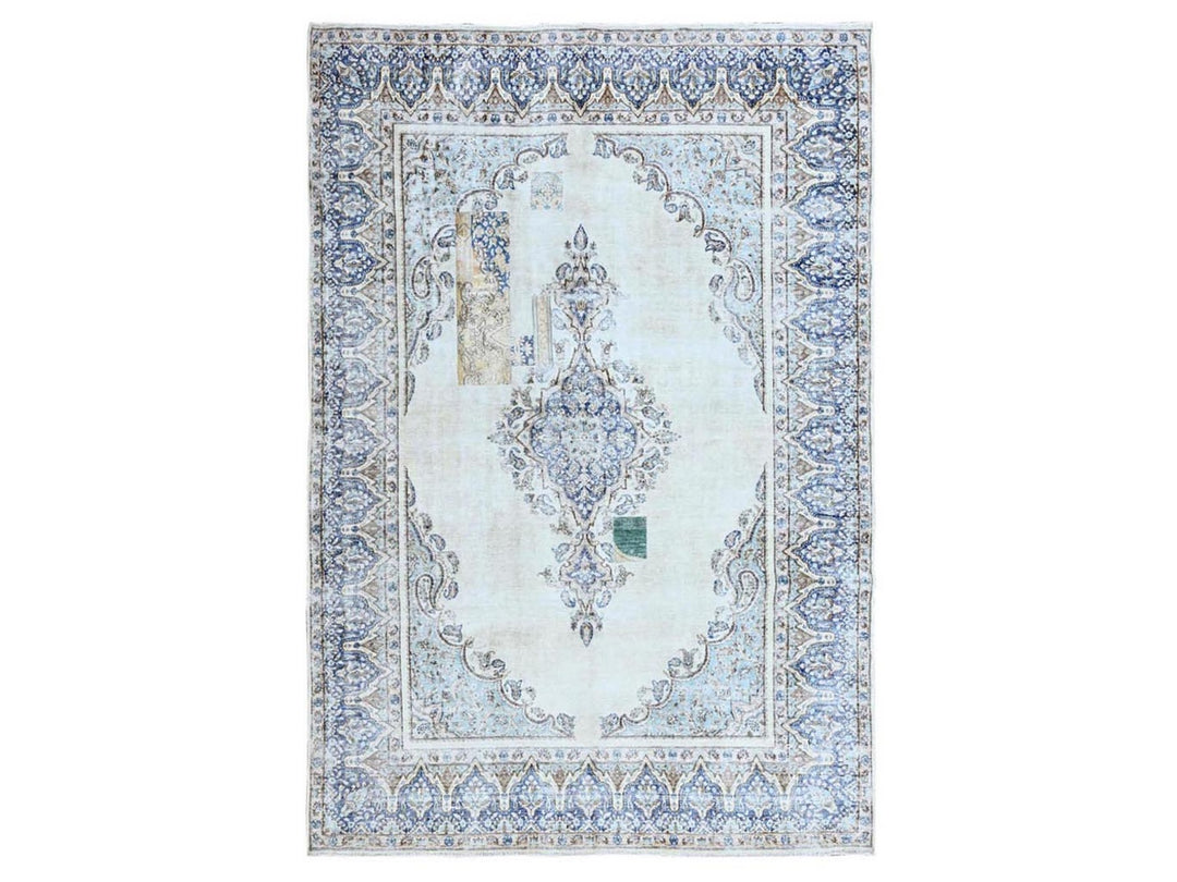 7'2" x 10'1" Vintage Hand Knotted Blue Wool Rectangle Oriental Rug - MOA102250