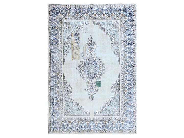 7'2" x 10'1" Vintage Hand Knotted Blue Wool Rectangle Oriental Rug - MOA102250