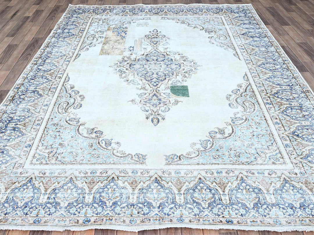 7'2" x 10'1" Vintage Hand Knotted Blue Wool Rectangle Oriental Rug - MOA102250