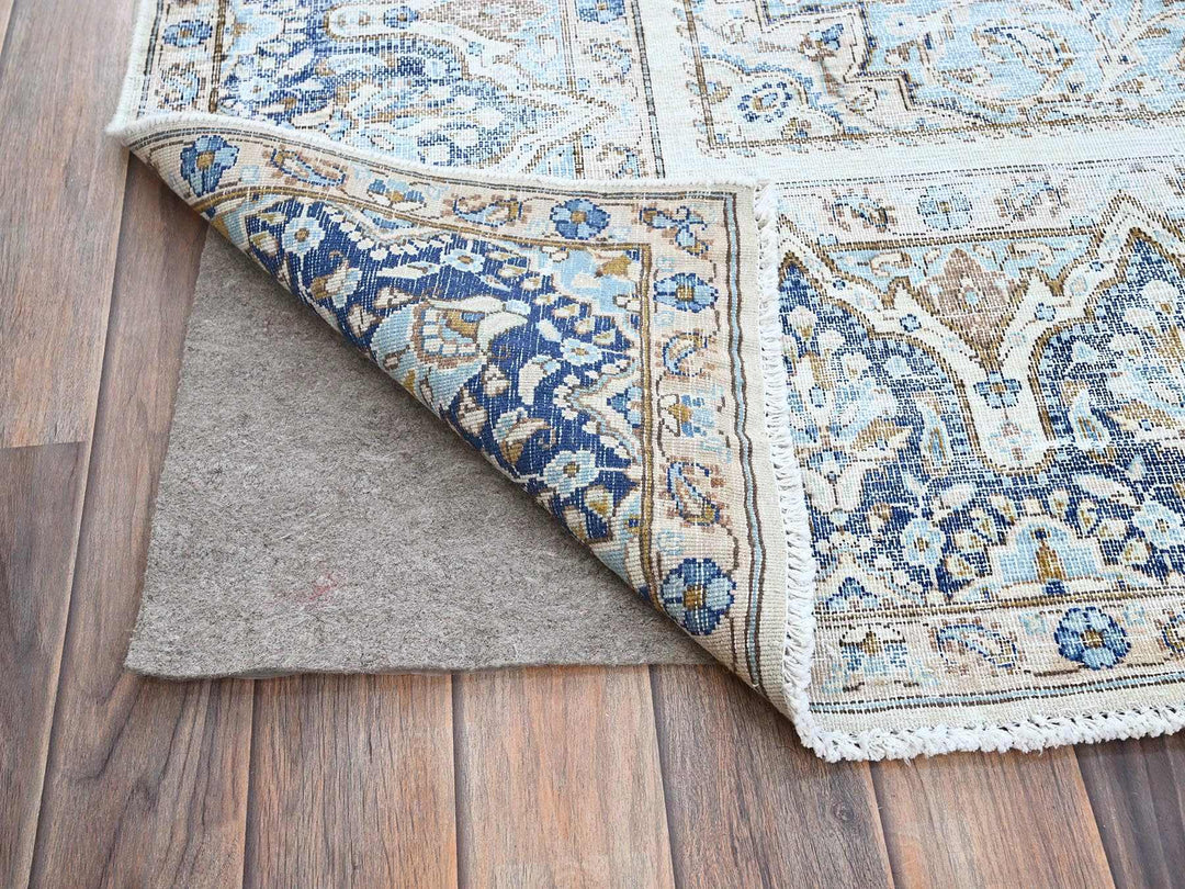 7'2" x 10'1" Vintage Hand Knotted Blue Wool Rectangle Oriental Rug - MOA102250