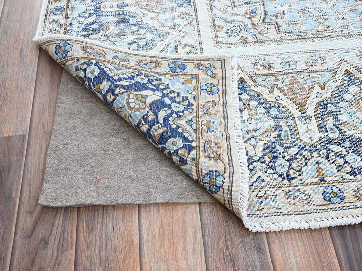 7'2" x 10'1" Vintage Hand Knotted Blue Wool Rectangle Oriental Rug - MOA102250