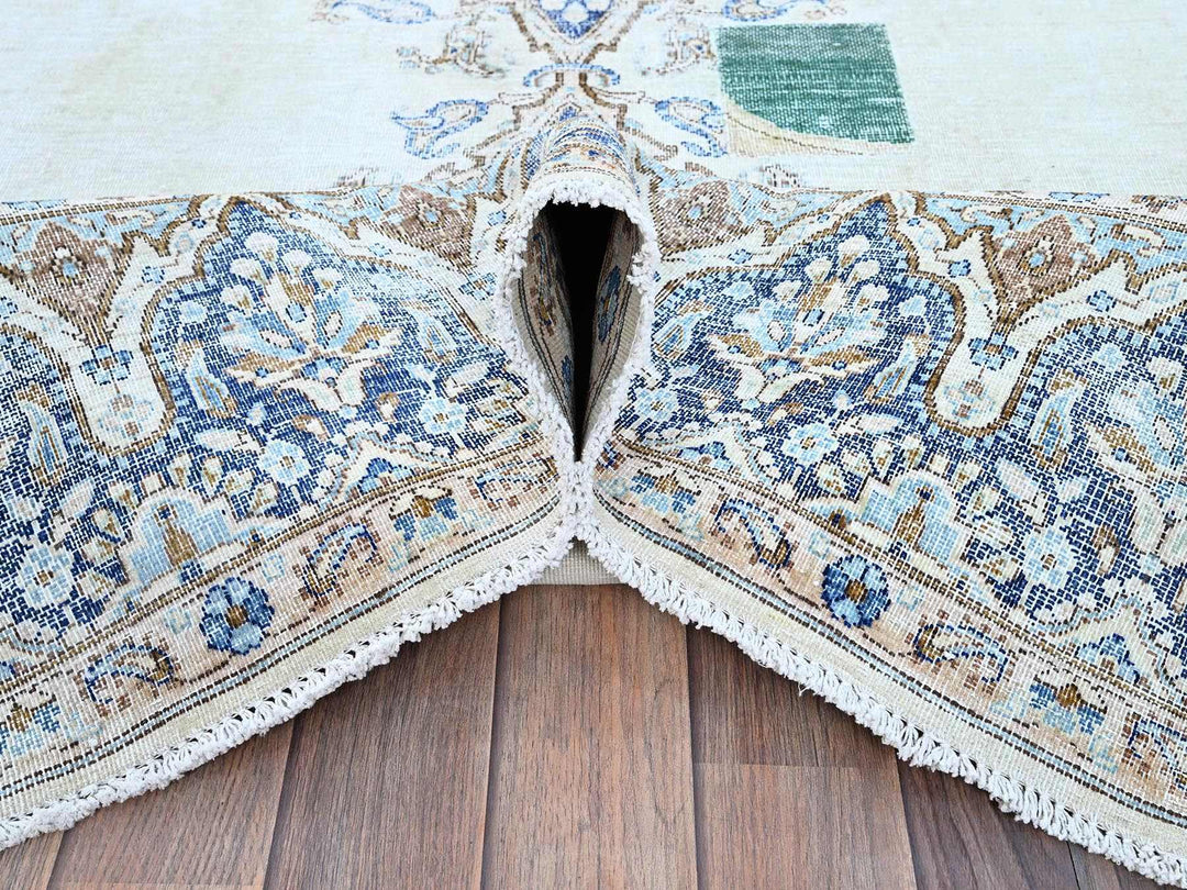 7'2" x 10'1" Vintage Hand Knotted Blue Wool Rectangle Oriental Rug - MOA102250