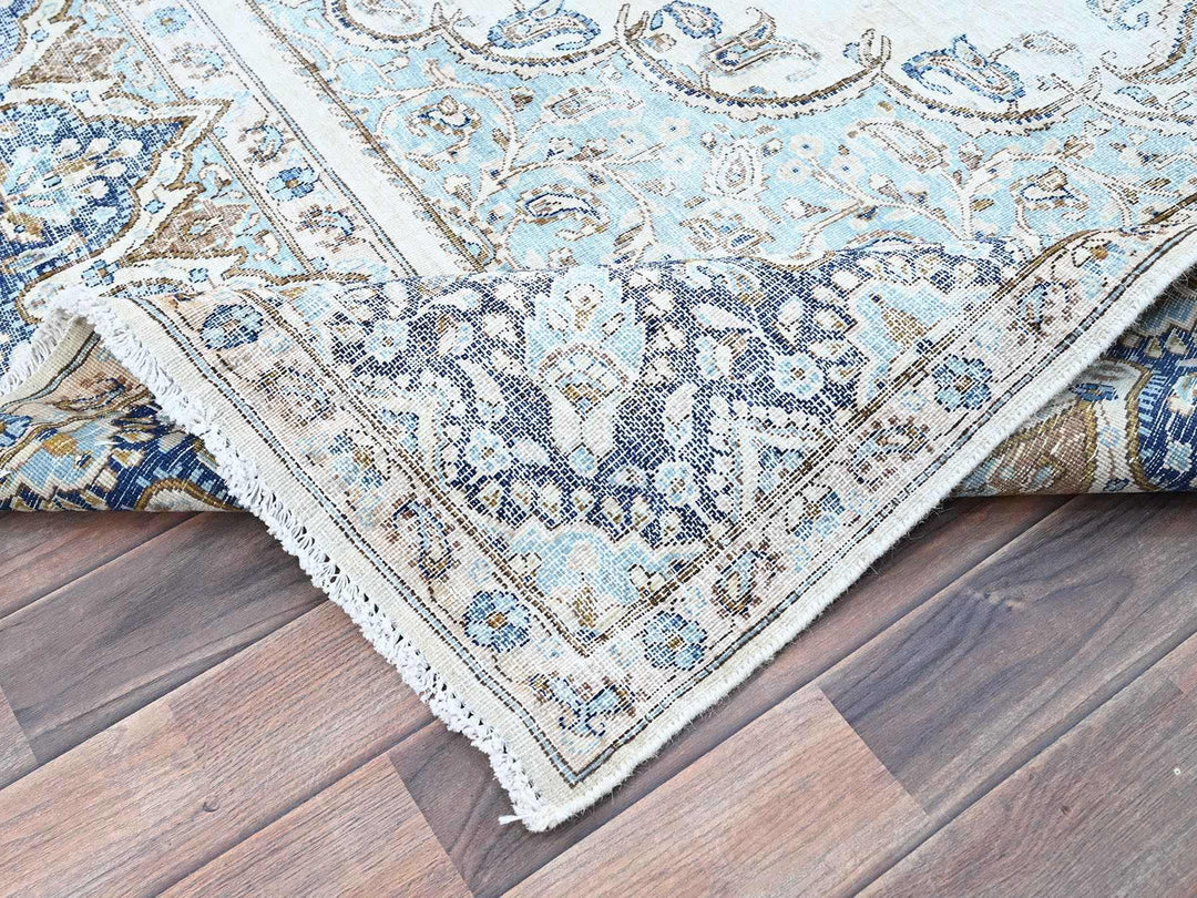 7'2" x 10'1" Vintage Hand Knotted Blue Wool Rectangle Oriental Rug - MOA102250