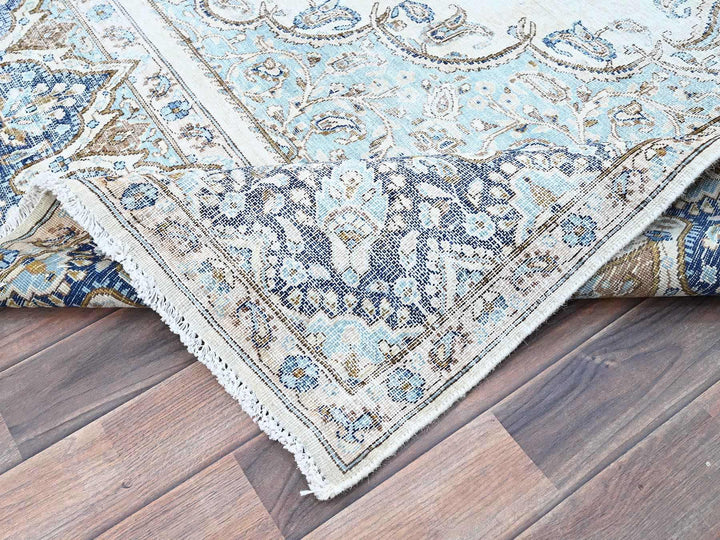 7'2" x 10'1" Vintage Hand Knotted Blue Wool Rectangle Oriental Rug - MOA102250