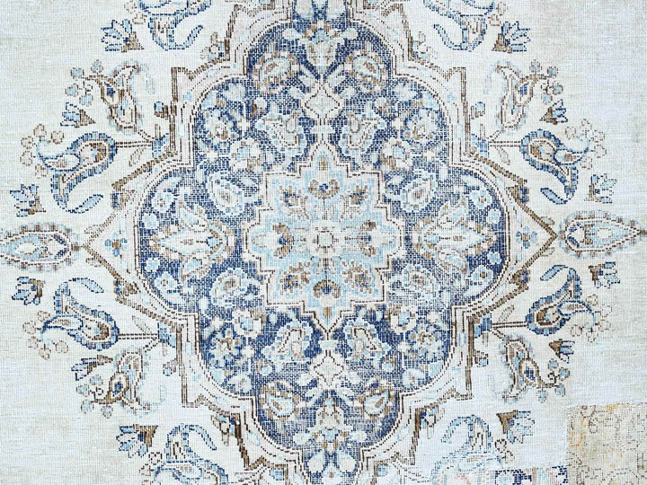 7'2" x 10'1" Vintage Hand Knotted Blue Wool Rectangle Oriental Rug - MOA102250