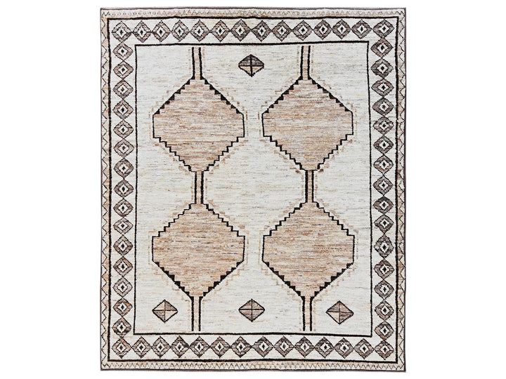 8'4" x 10'1" New Hand Knotted Ivory Wool Rectangle Oriental Rug - MOA1022516