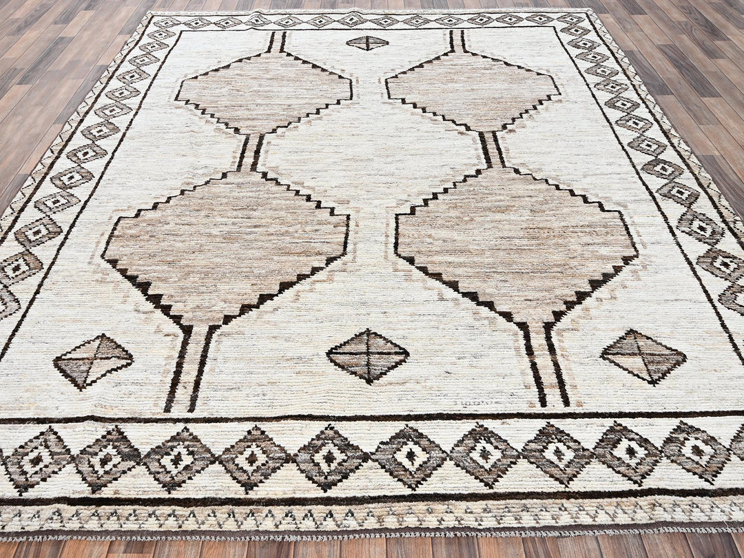 8'4" x 10'1" New Hand Knotted Ivory Wool Rectangle Oriental Rug - MOA1022516
