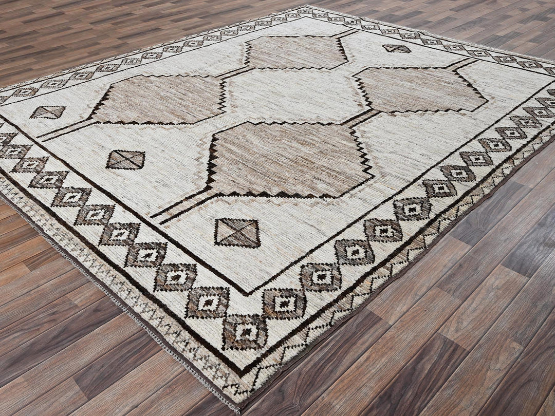 8'4" x 10'1" New Hand Knotted Ivory Wool Rectangle Oriental Rug - MOA1022516