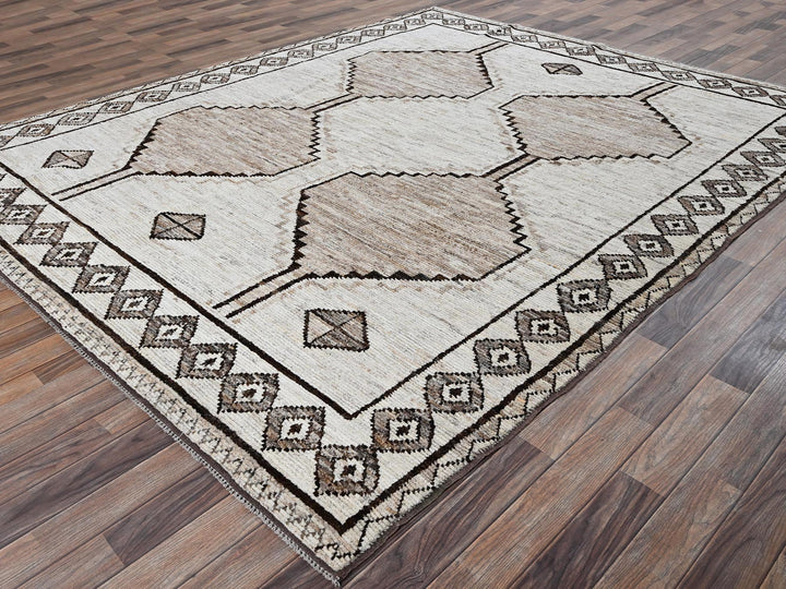 8'4" x 10'1" New Hand Knotted Ivory Wool Rectangle Oriental Rug - MOA1022516