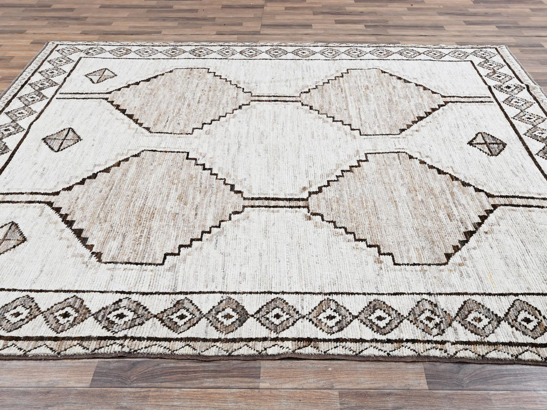 8'4" x 10'1" New Hand Knotted Ivory Wool Rectangle Oriental Rug - MOA1022516