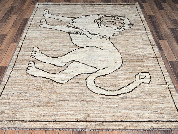 5'2" x 7'0" New Hand Knotted Brown Wool Rectangle Oriental Rug - MOA1022518