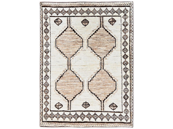 5'3" x 7'2" New Hand Knotted Ivory Wool Rectangle Oriental Rug - MOA1022519