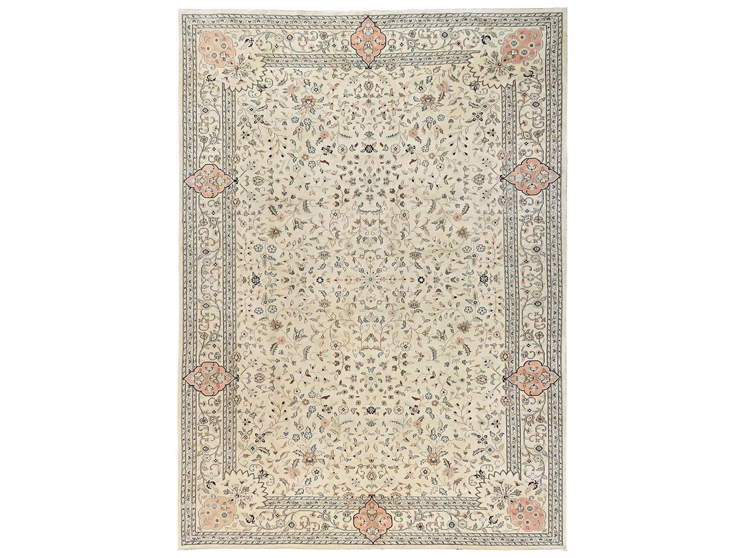 11'11" x 17'5" New Hand Knotted Ivory Wool Rectangle Oriental Rug - MOA1022528