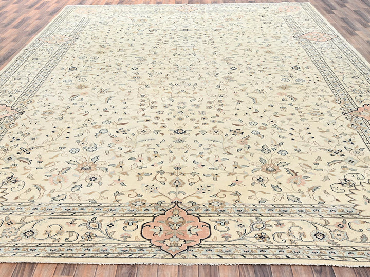 11'11" x 17'5" New Hand Knotted Ivory Wool Rectangle Oriental Rug - MOA1022528