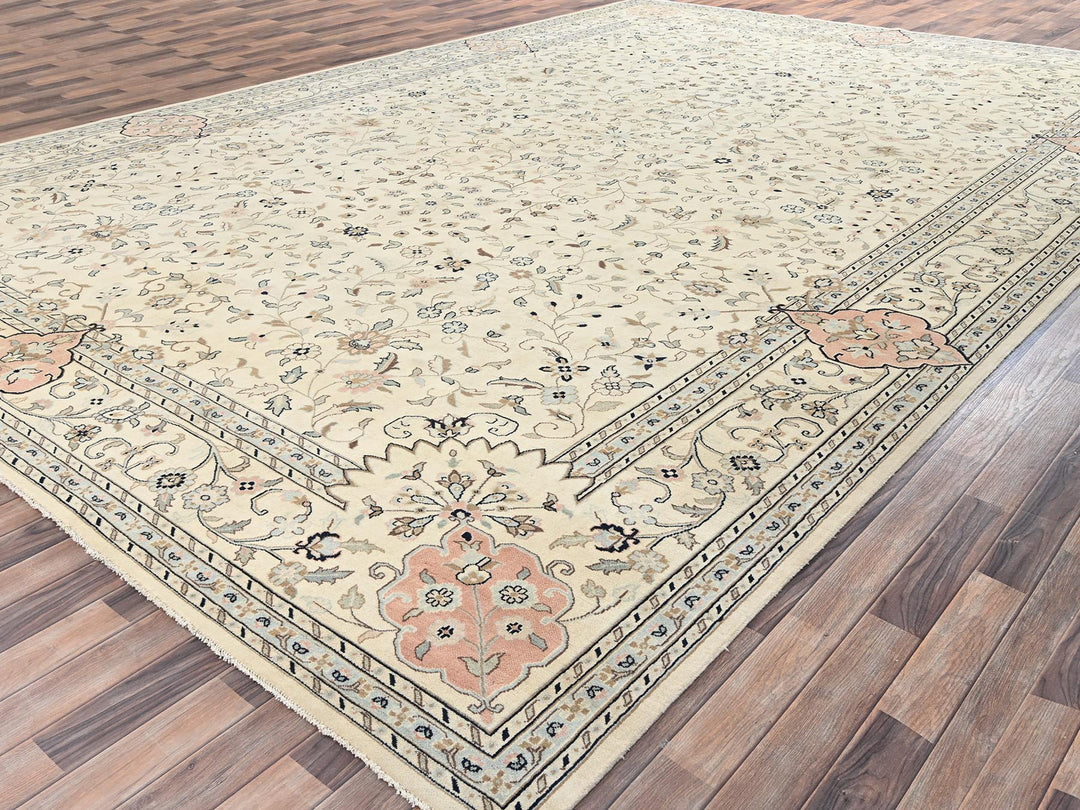 11'11" x 17'5" New Hand Knotted Ivory Wool Rectangle Oriental Rug - MOA1022528