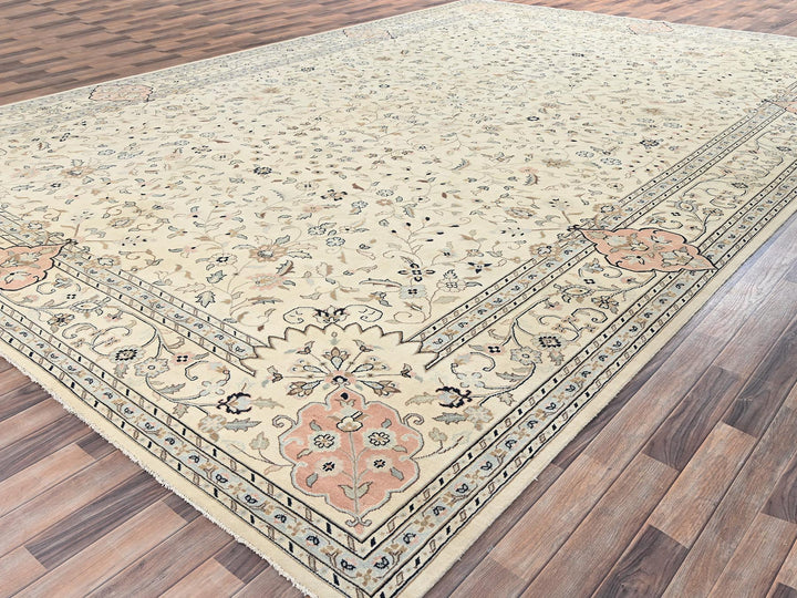 11'11" x 17'5" New Hand Knotted Ivory Wool Rectangle Oriental Rug - MOA1022528