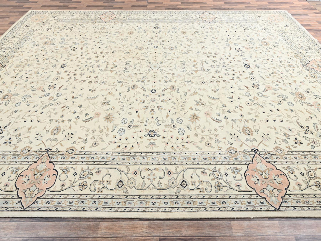 11'11" x 17'5" New Hand Knotted Ivory Wool Rectangle Oriental Rug - MOA1022528