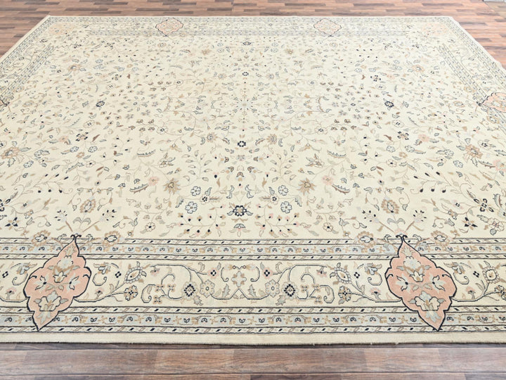 11'11" x 17'5" New Hand Knotted Ivory Wool Rectangle Oriental Rug - MOA1022528