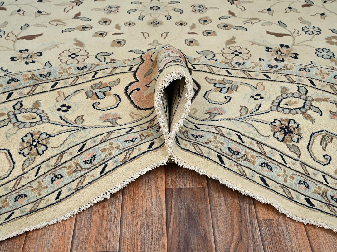 11'11" x 17'5" New Hand Knotted Ivory Wool Rectangle Oriental Rug - MOA1022528