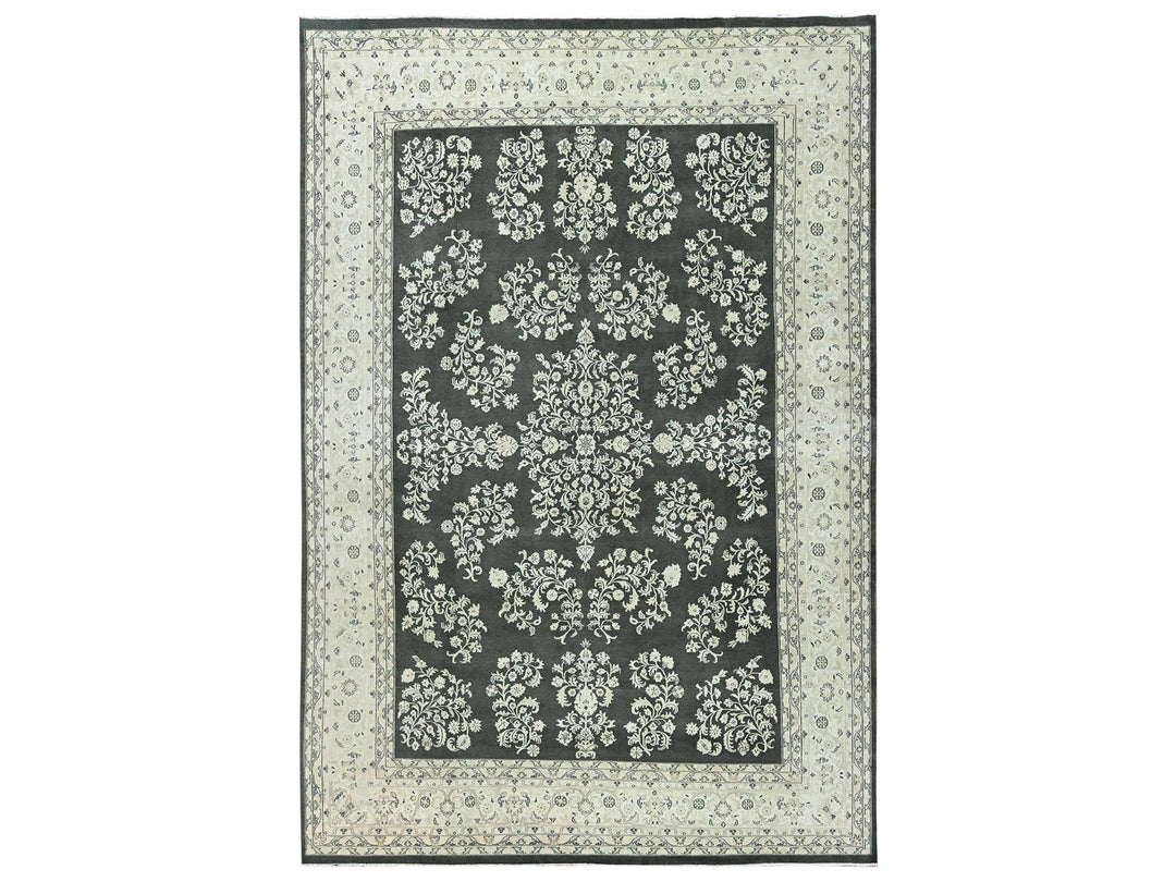 9'8" x 14'2" Vintage Hand Knotted Green Wool Rectangle Oriental Rug - MOA1022529