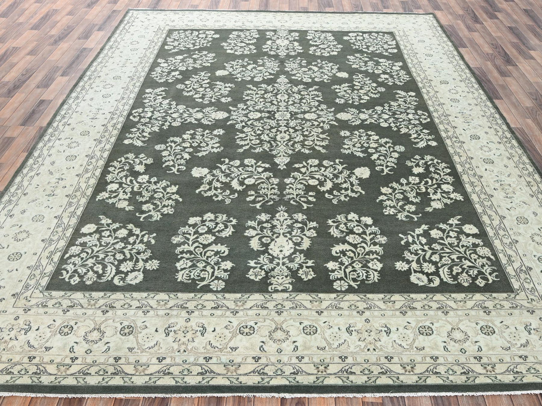 9'8" x 14'2" Vintage Hand Knotted Green Wool Rectangle Oriental Rug - MOA1022529