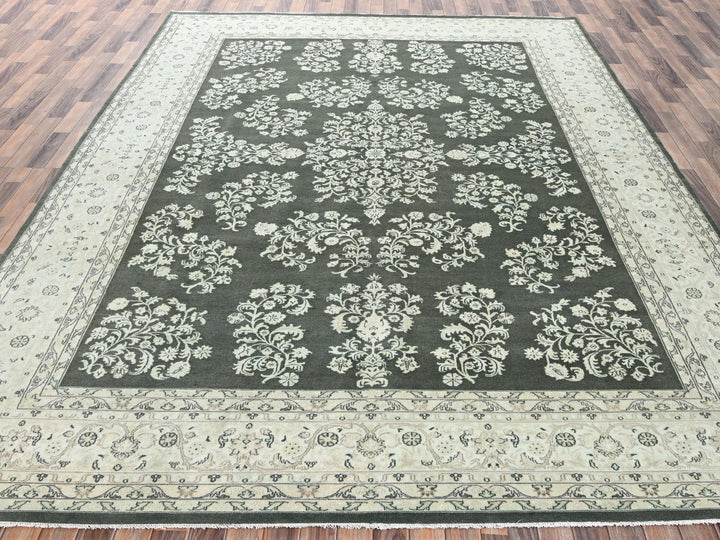 9'8" x 14'2" Vintage Hand Knotted Green Wool Rectangle Oriental Rug - MOA1022529