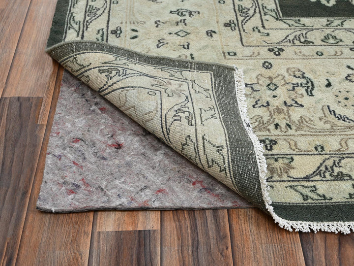 9'8" x 14'2" Vintage Hand Knotted Green Wool Rectangle Oriental Rug - MOA1022529