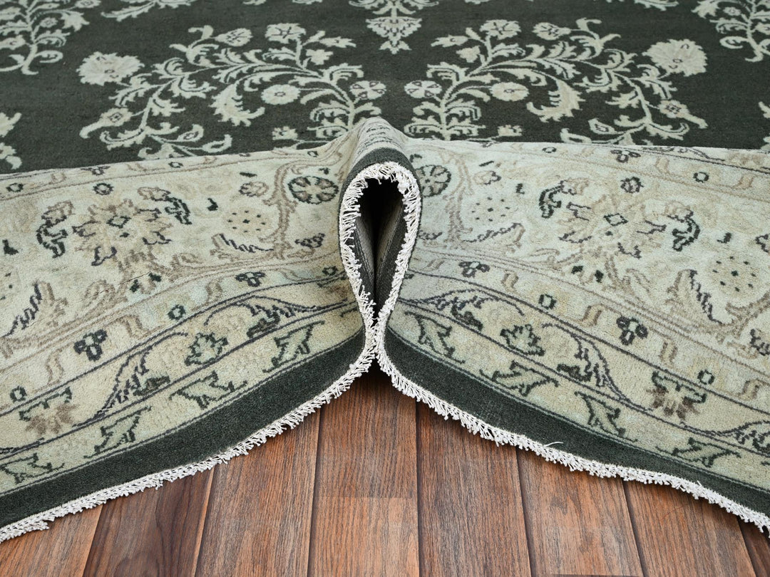 9'8" x 14'2" Vintage Hand Knotted Green Wool Rectangle Oriental Rug - MOA1022529