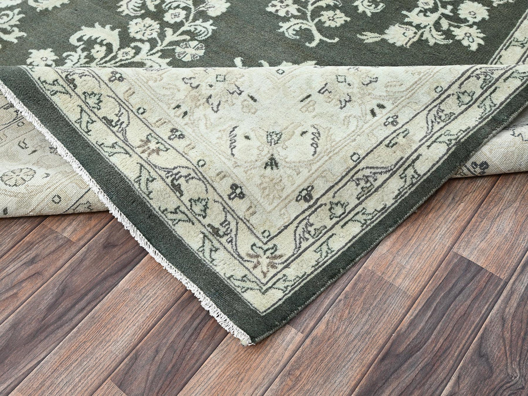 9'8" x 14'2" Vintage Hand Knotted Green Wool Rectangle Oriental Rug - MOA1022529
