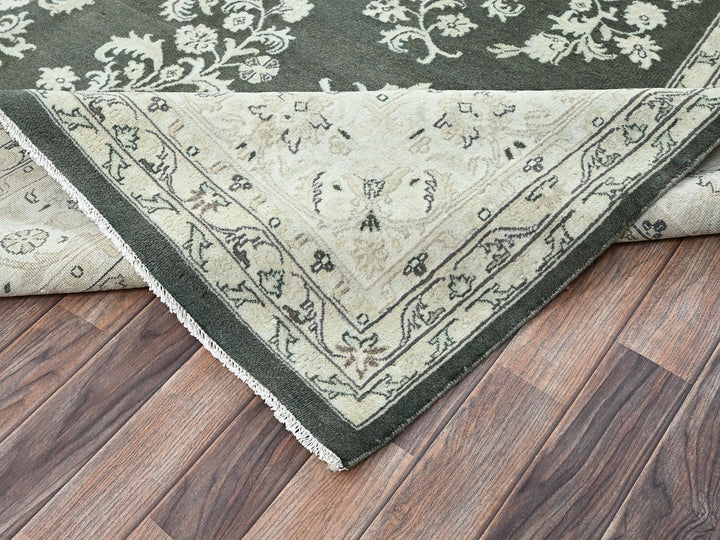 9'8" x 14'2" Vintage Hand Knotted Green Wool Rectangle Oriental Rug - MOA1022529