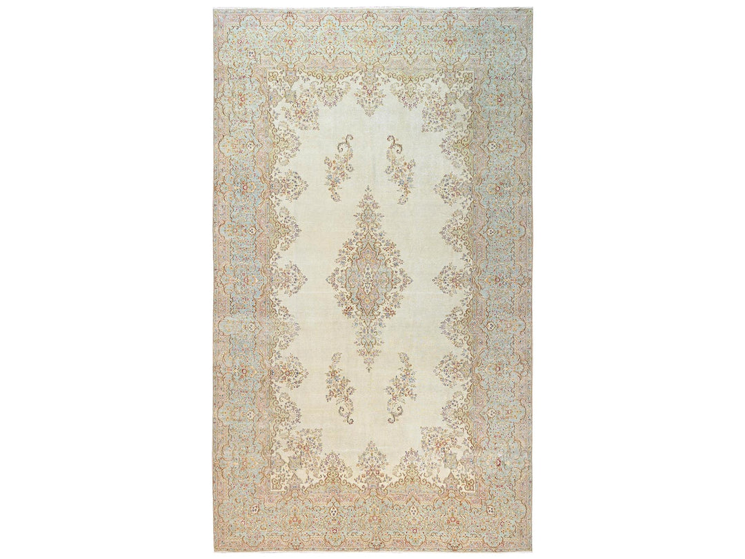 12'3" x 21'1" Vintage Hand Knotted Ivory Wool Rectangle Oriental Rug - MOA1022532