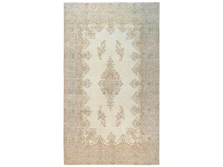 12'3" x 21'1" Vintage Hand Knotted Ivory Wool Rectangle Oriental Rug - MOA1022532